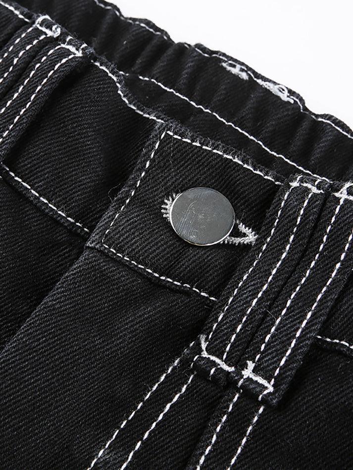 Drune | Taschenbestickte Highwaist Cargojeans