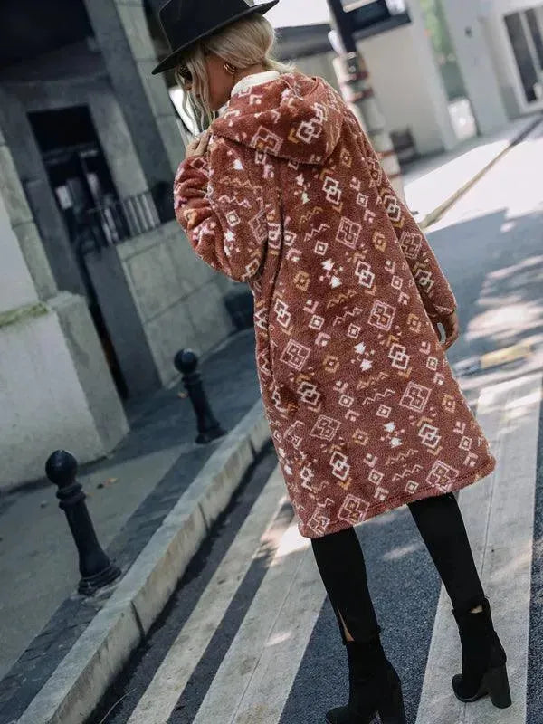 Drune | Bedruckter Kapuzen-Trenchcoat für Frauen