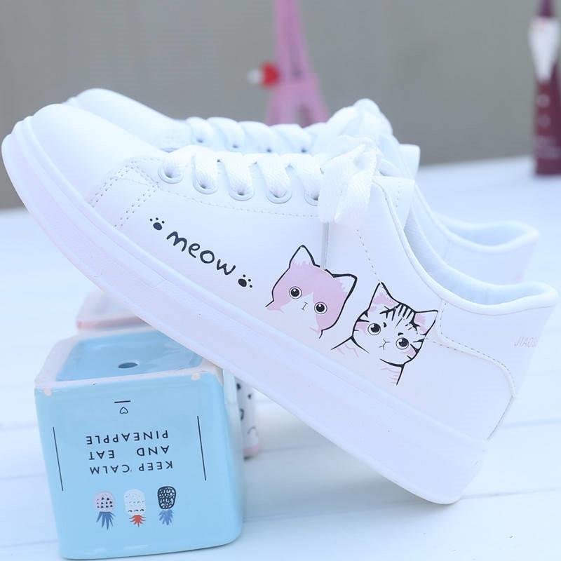 Drune | Bedruckte Pu Schuhe Süße Katzen Schnürsneaker