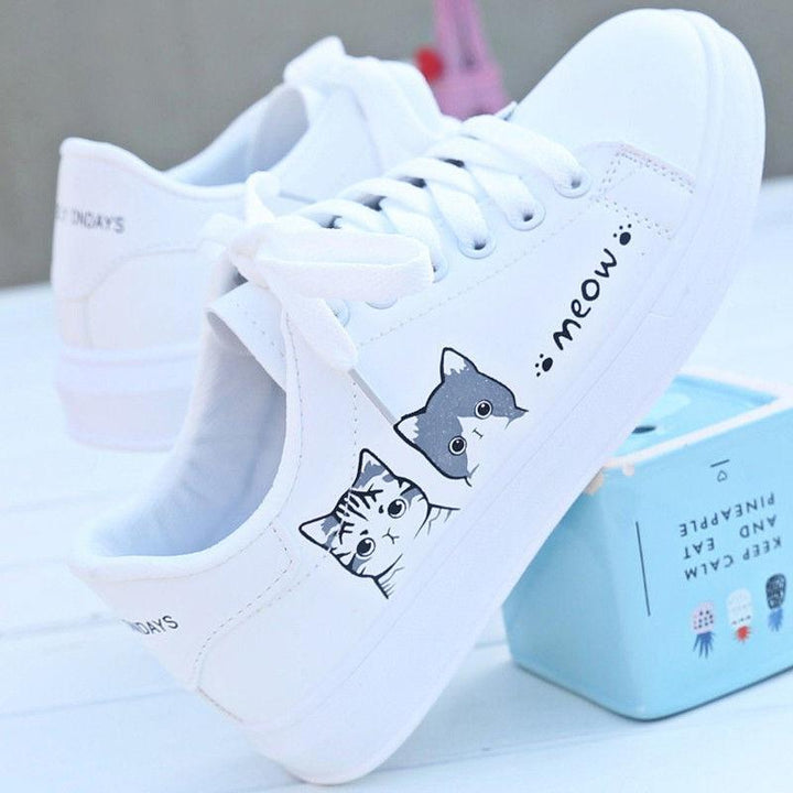 Drune | Bedruckte Pu Schuhe Süße Katzen Schnürsneaker