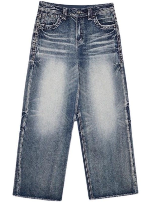 Drune | Hop Gewaschene Distressed Hoher Taille Baggy Jeans