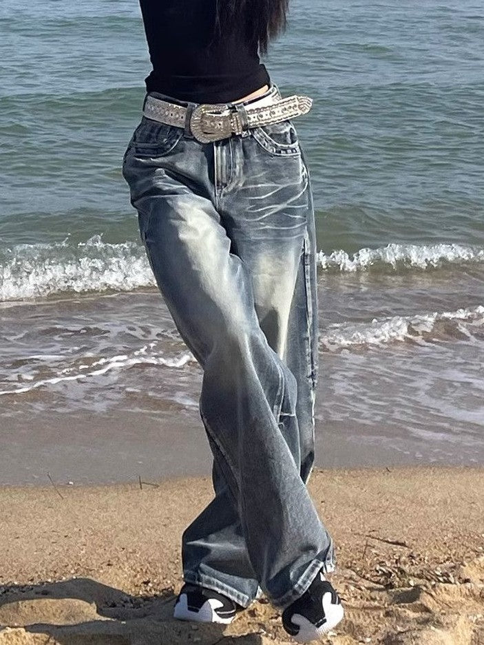 Drune | Hop Gewaschene Distressed Hoher Taille Baggy Jeans