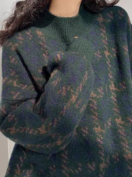 Drune | Vintage gestrickter Pullover mit Karomuster