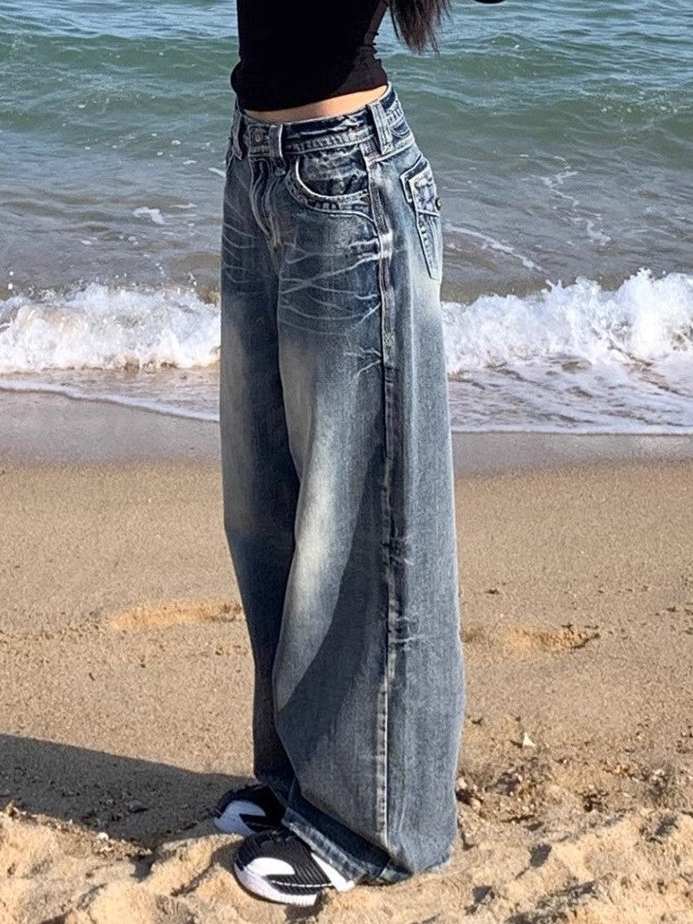 Drune | Hop Gewaschene Distressed Hoher Taille Baggy Jeans