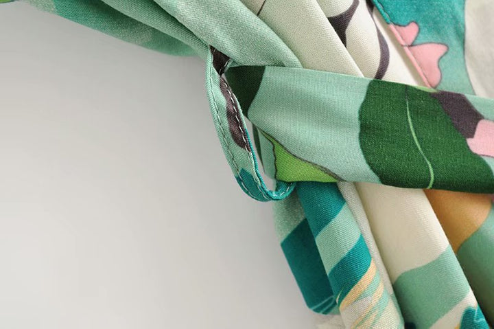 Drune | Grüner Blumenprint Kimono Strickjacke