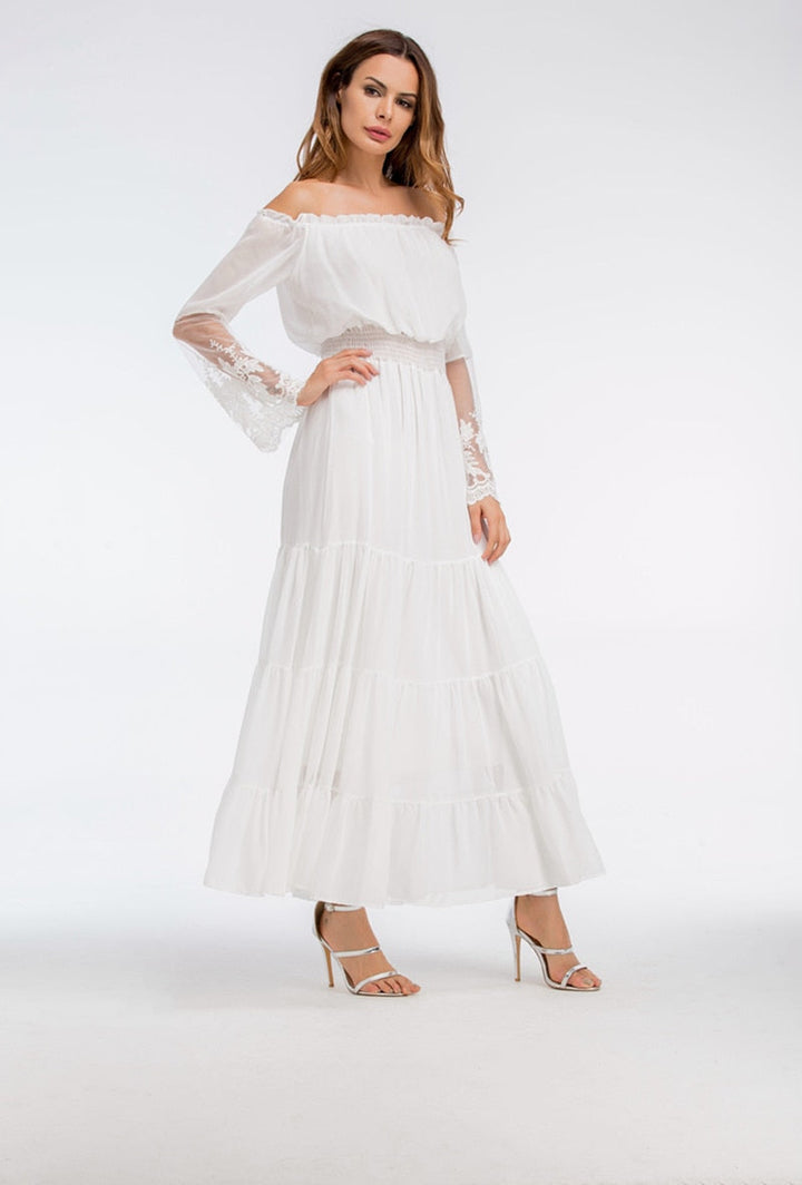 Drune | Schulterfreies Weißes Spitzen Sommerkleid
