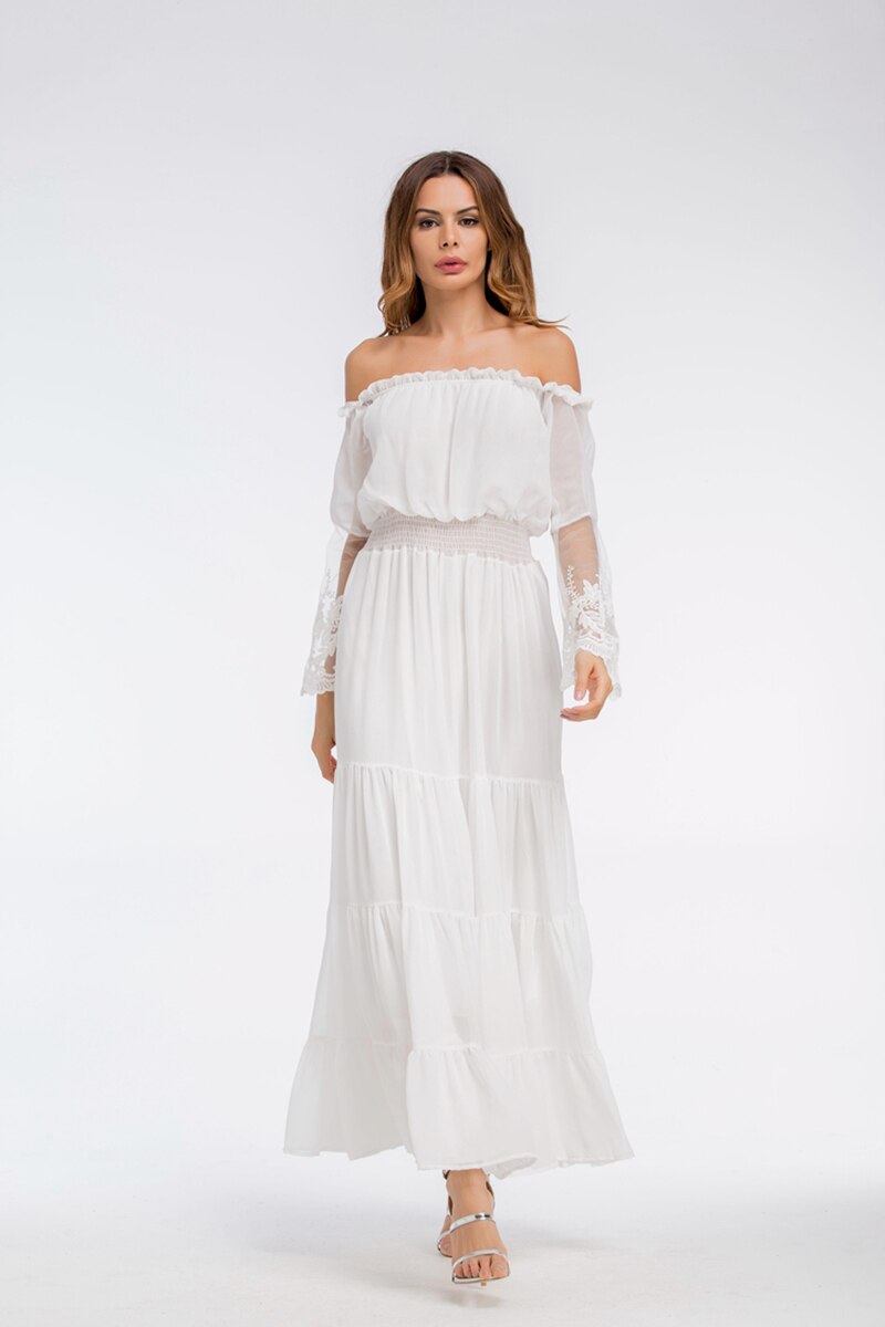 Drune | Schulterfreies Weißes Spitzen Sommerkleid