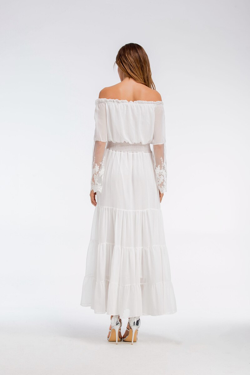 Drune | Schulterfreies Weißes Spitzen Sommerkleid