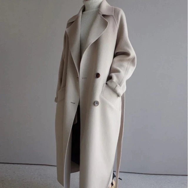 Drune | Wolle-Mischung Mantel - Weiches Beige - Gürteltuch Stil - Winternotwendigkeit