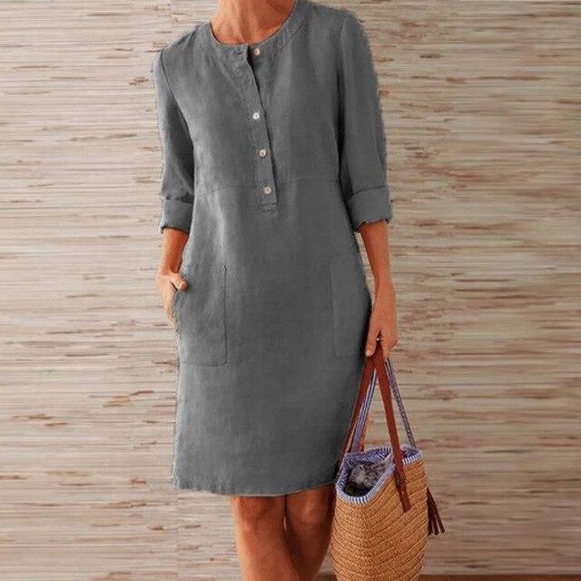Drune | Geknöpftes Leinenkleid Mit Gerollten Manschetten Für Damen