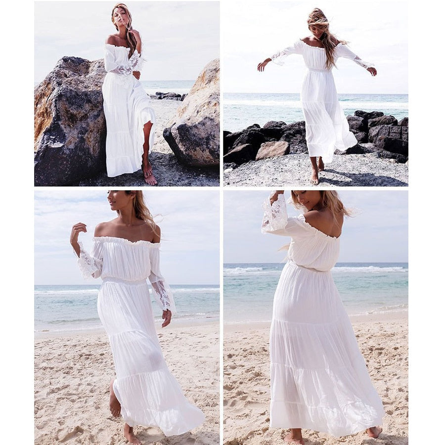 Drune | Schulterfreies Weißes Spitzen Sommerkleid