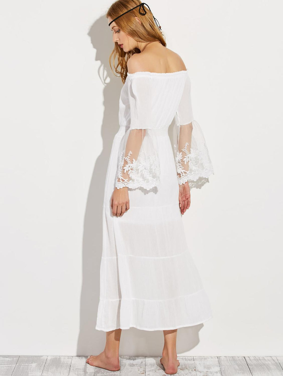 Drune | Schulterfreies Weißes Spitzen Sommerkleid