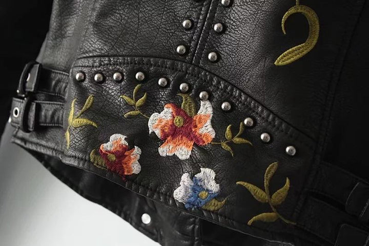 Drune | Geblümte Lederjacke
