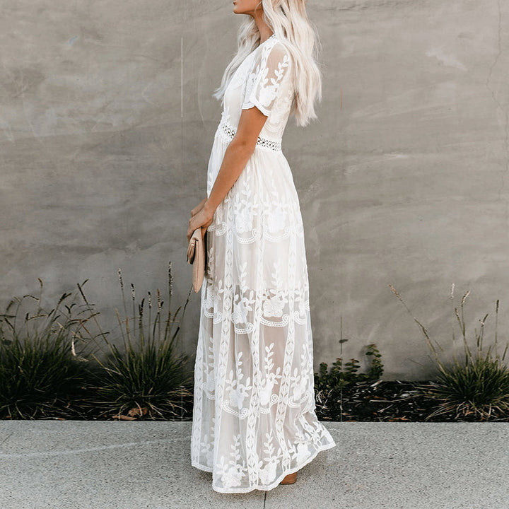 Drune | Maxikleid Aus Mesh Spitze Mit V-ausschnitt Sommer
