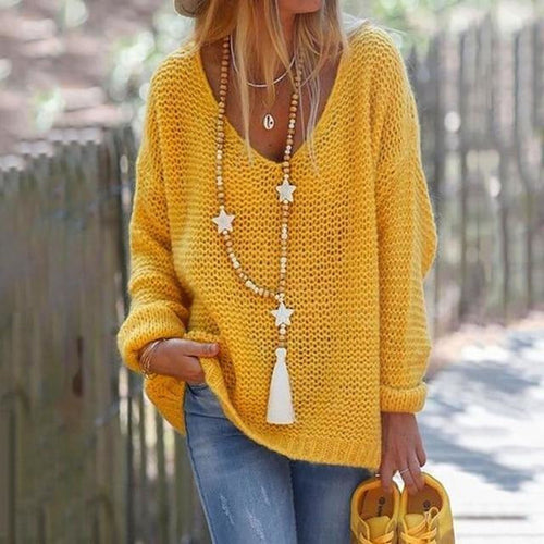 Drune | Pullover - Damen Frühling Freizeit V-Ausschnitt Strickpullover