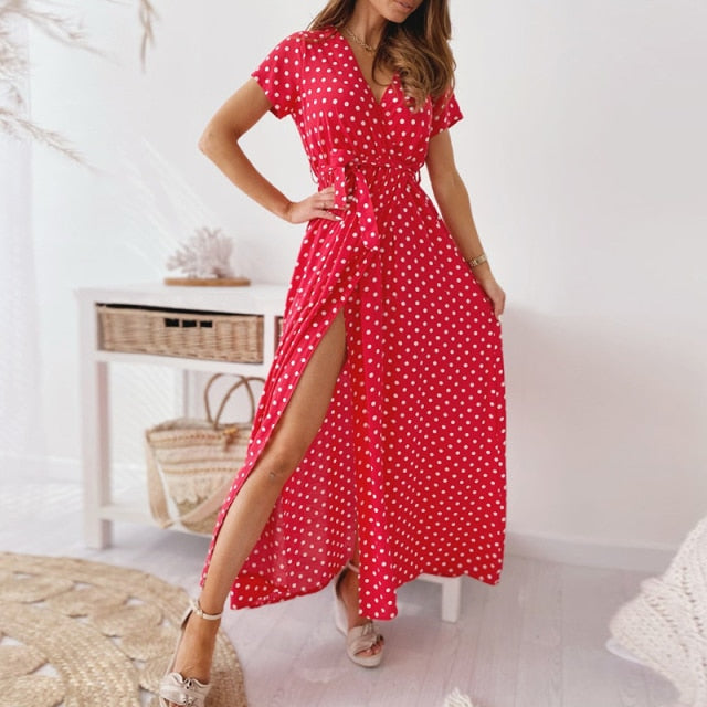 Drune | Kurzarm Wickelkleid mit Punkten