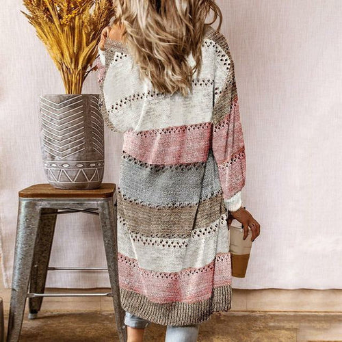 Drune | Strickjacke - Damen Herbst Lange Gestreifte Strickjacke