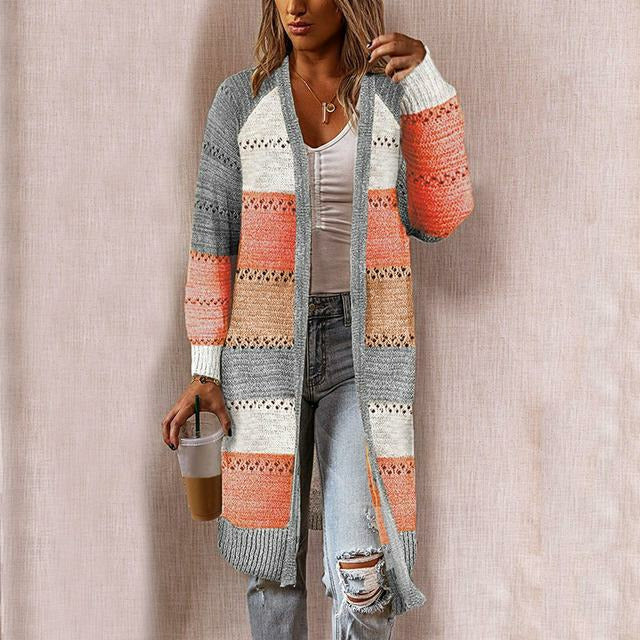 Drune | Strickjacke - Damen Herbst Lange Gestreifte Strickjacke