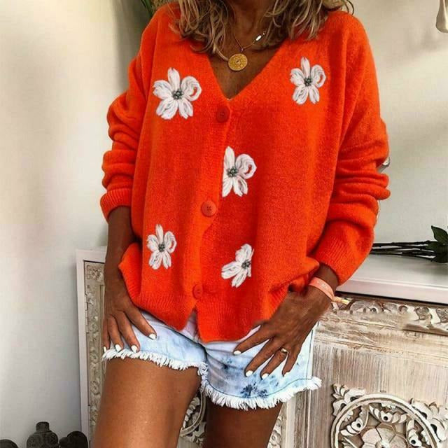 Drune | Lässiger Cardigan Mit Blumenstickerei