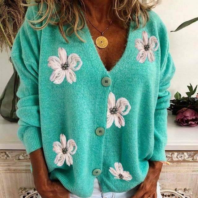 Drune | Lässiger Cardigan Mit Blumenstickerei