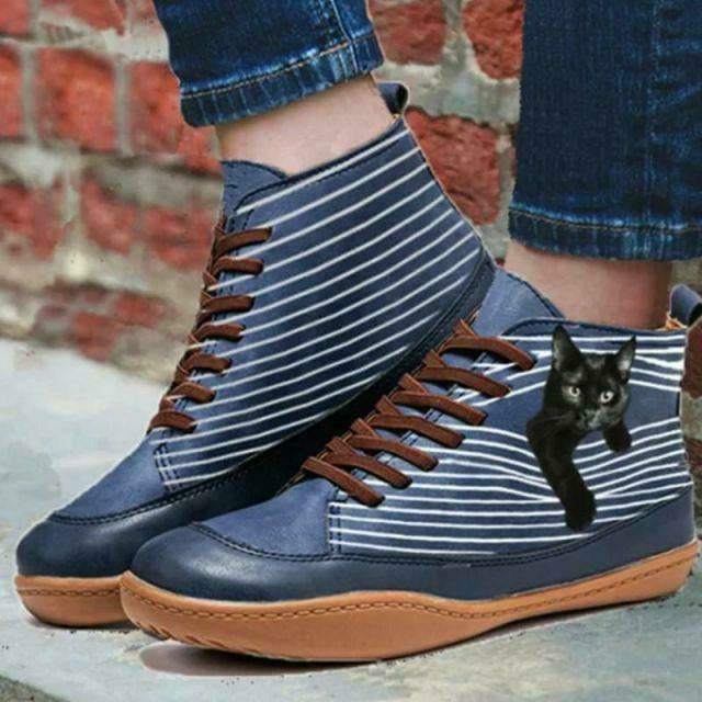 Drune | Fläche Stiefel Mit Katzenprint