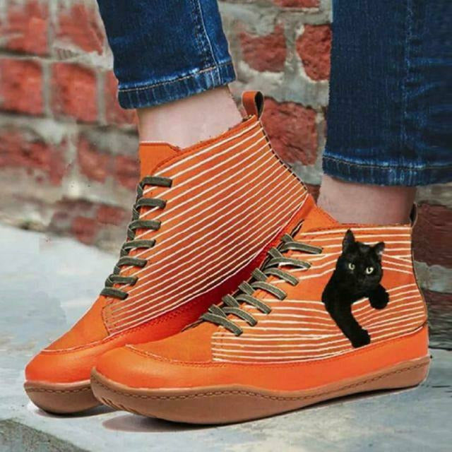 Drune | Fläche Stiefel Mit Katzenprint