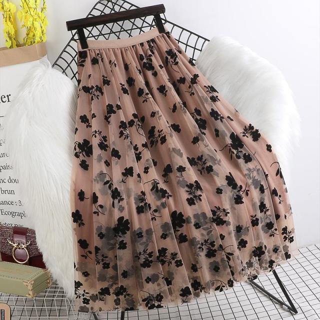Drune | Eleganter Maxirock aus Mesh mit Blumenmuster
