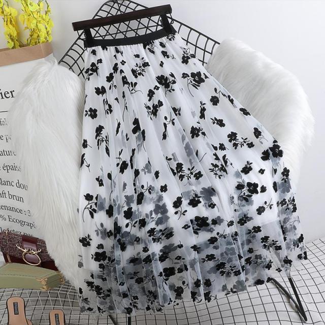 Drune | Eleganter Maxirock Aus Mesh mit Blumenmuster