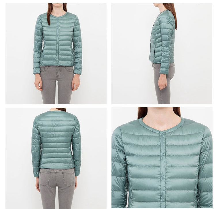 Drune | Elegance Essential" kragenlose kompakte Daunenjacke