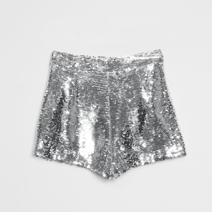 Drune | Pailletten Shorts Hohe Taille Oring Reißverschluss Front Bodycon
