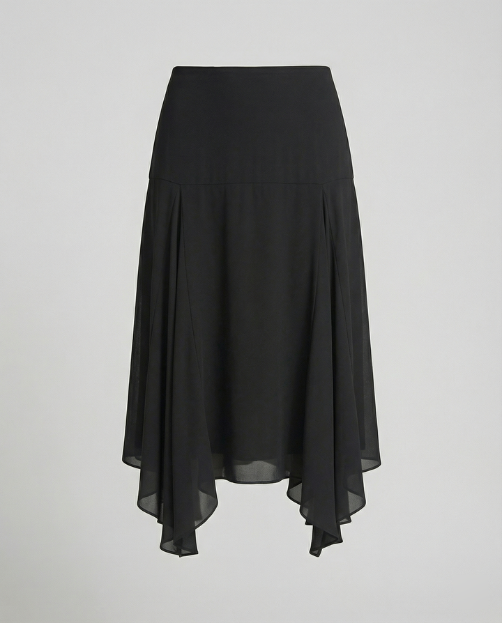 Satinrock Schwarz Damen Maxi leicht und schwingend