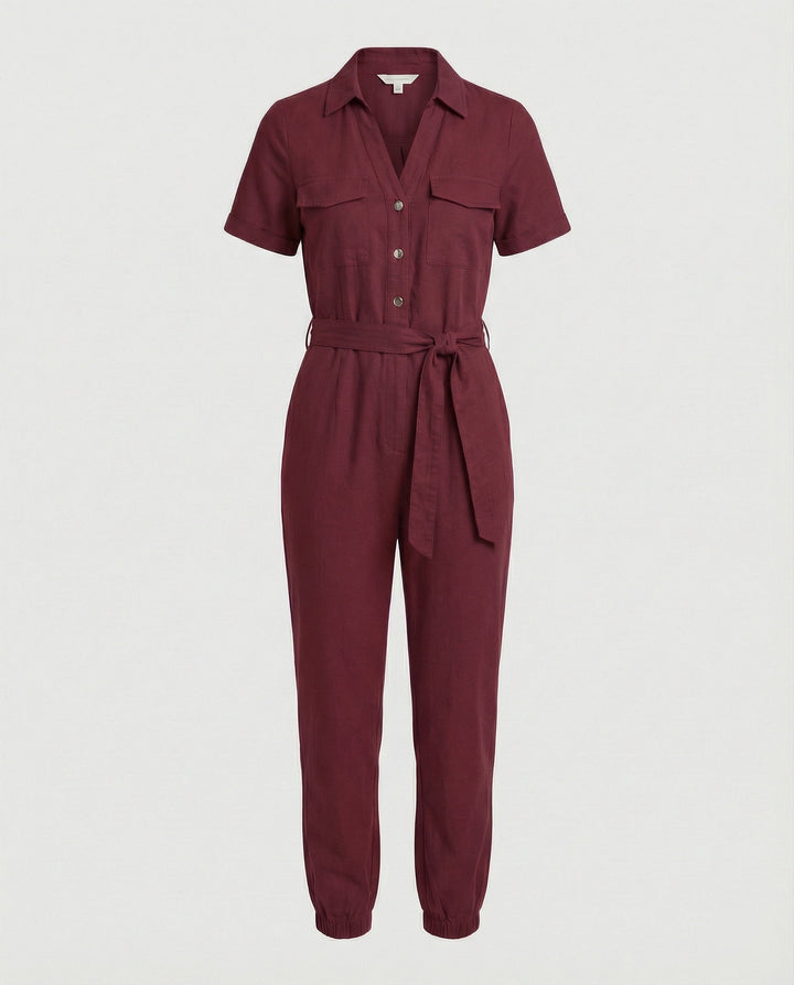 Damen lässiger Jumpsuit mit tailliertem Schnitt und durchgehender Knopfleiste Drune