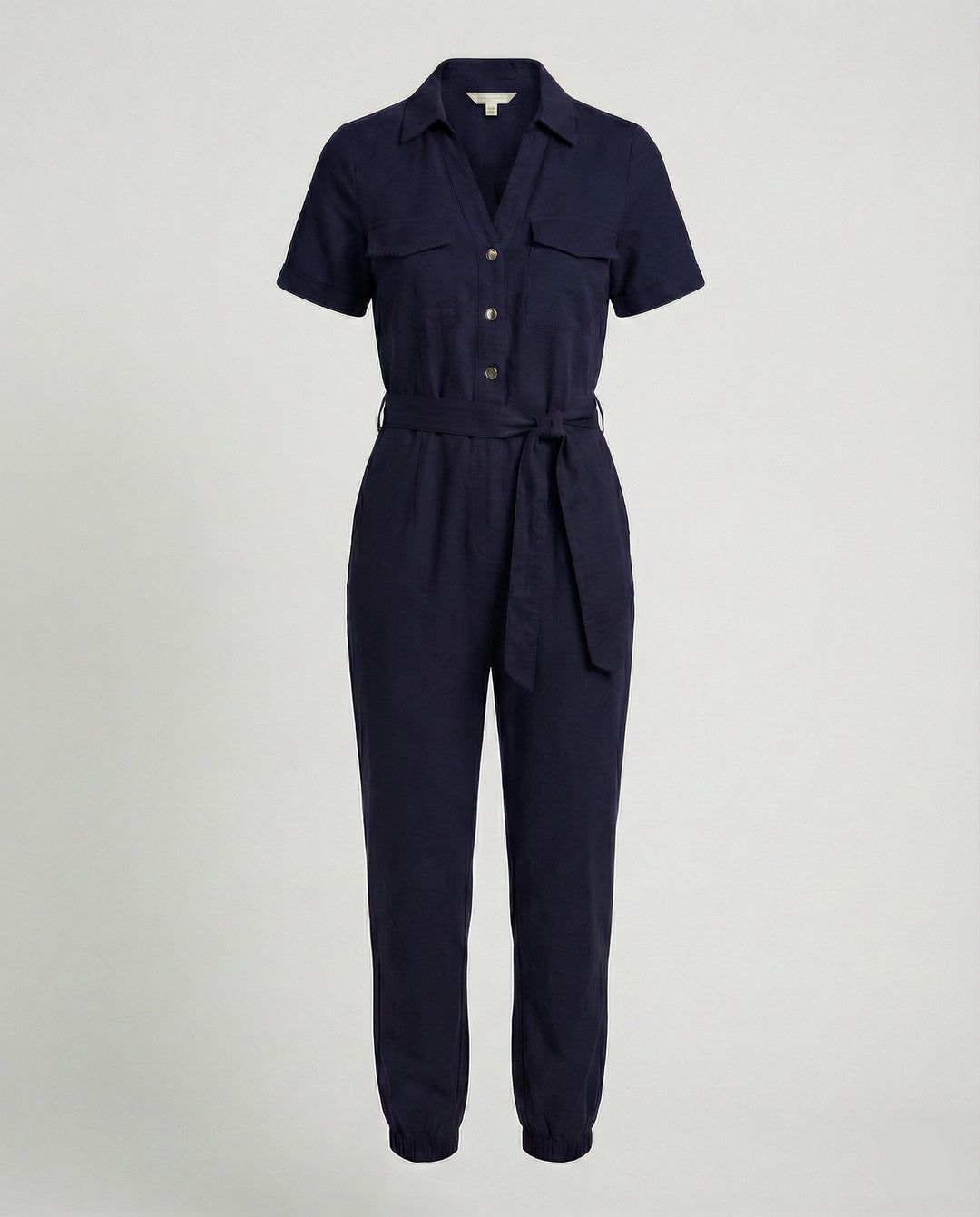 Damen lässiger Jumpsuit mit tailliertem Schnitt und durchgehender Knopfleiste Drune