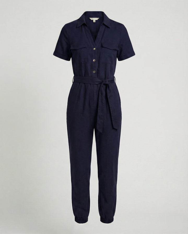Damen lässiger Jumpsuit mit tailliertem Schnitt und durchgehender Knopfleiste Drune