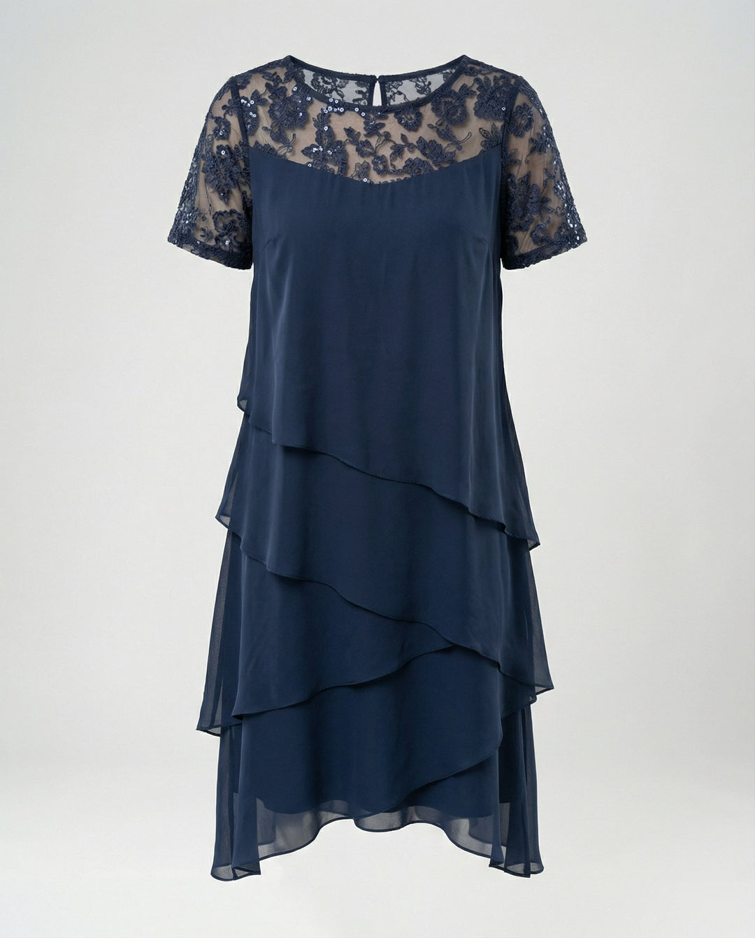Damen Elegantes Schichtkleid mit Spitzenärmel und asymmetrischem Saum Drune