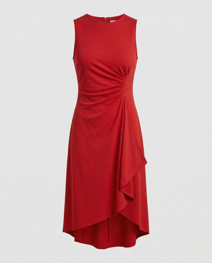 Damen ärmelloses Wickelkleid mit asymmetrischem Saum und Raffungen Drune
