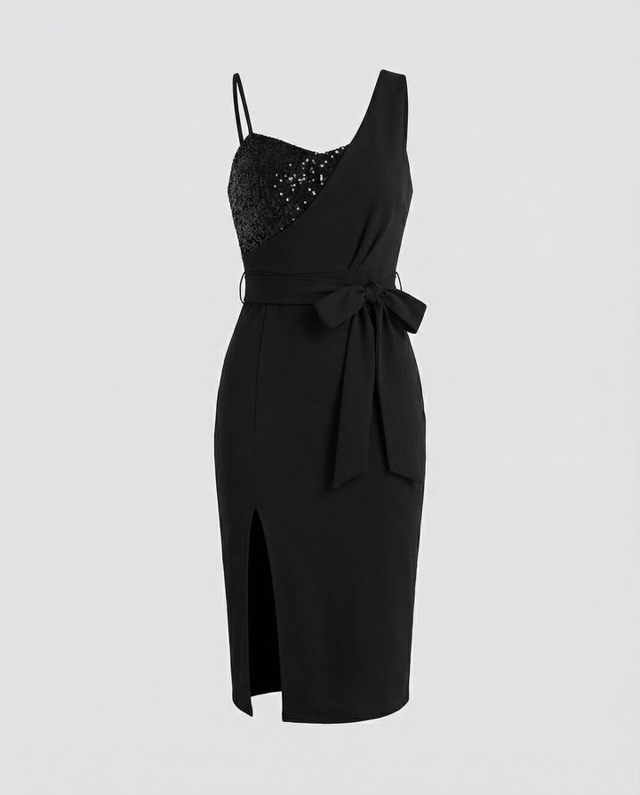 Drune - Damen Paillettenbesetztes One Shoulder Kleid, Figurbetont & Elegant