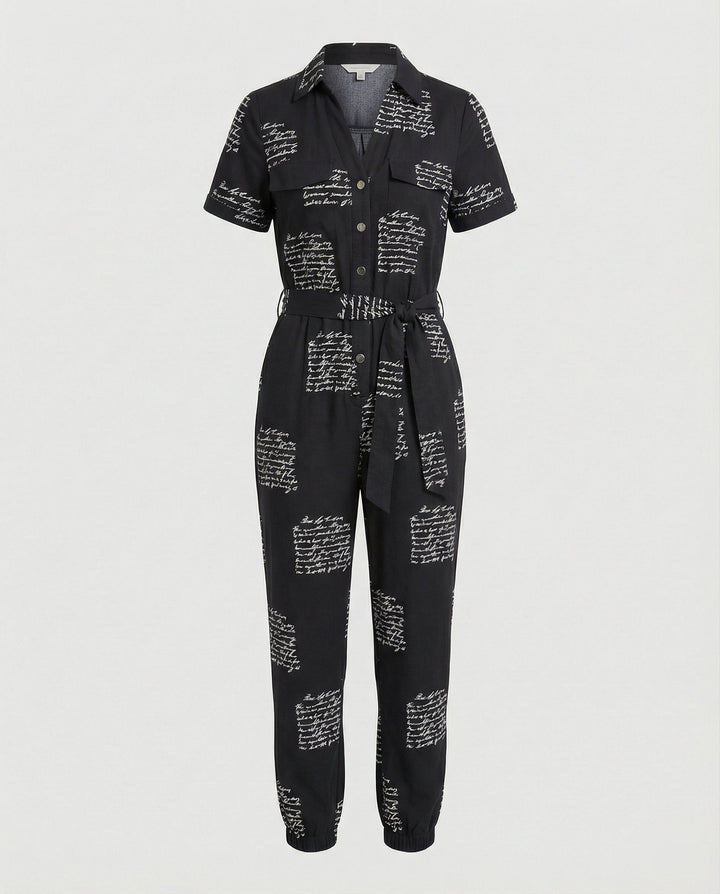 Damen lässiger Jumpsuit mit tailliertem Schnitt und durchgehender Knopfleiste Drune