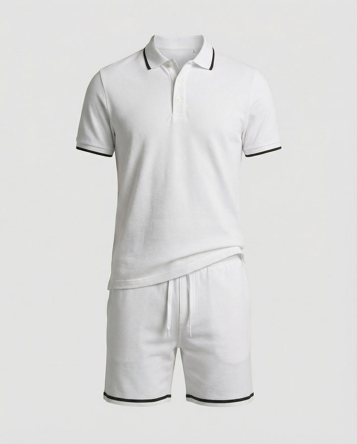 Herren Sportliches Polo- und Shorts-Set mit Kontraststreifen Drune