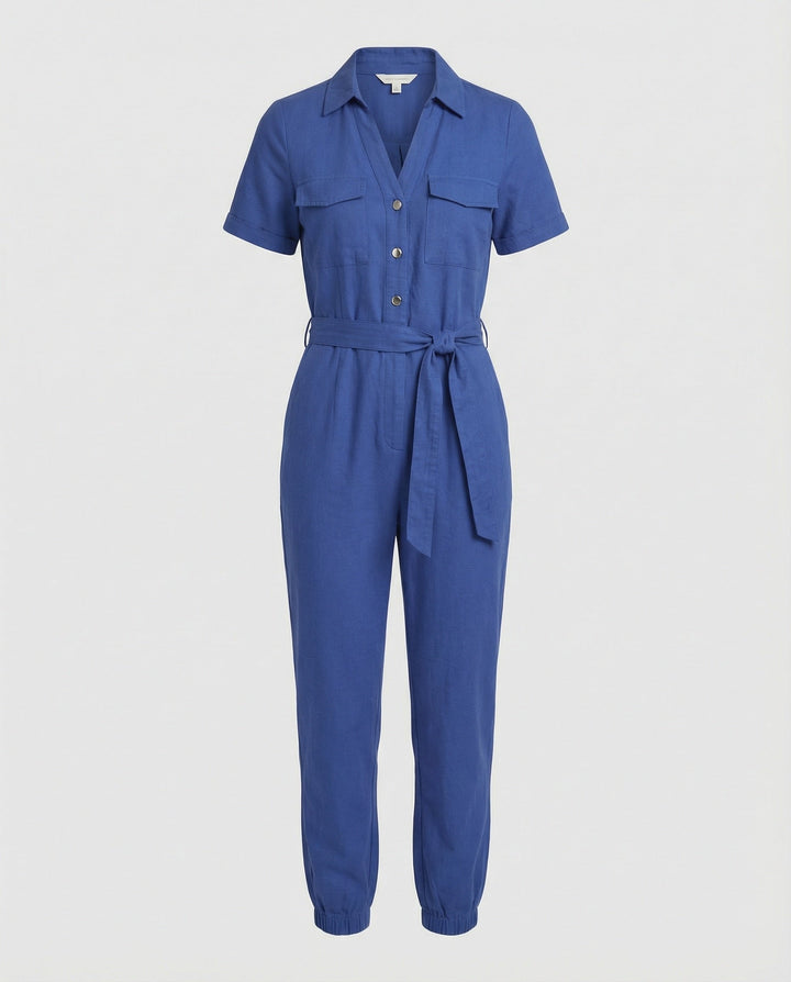 Damen lässiger Jumpsuit mit tailliertem Schnitt und durchgehender Knopfleiste Drune