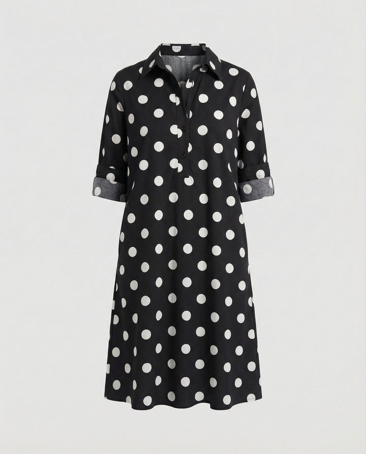 Hemdblusenkleid mit Umlegekragen & Dreiviertelärmel