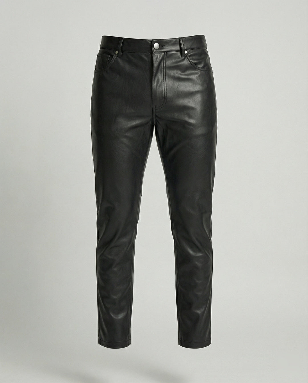 Herren Kunstleder Hose Slim Fit mit Taschen