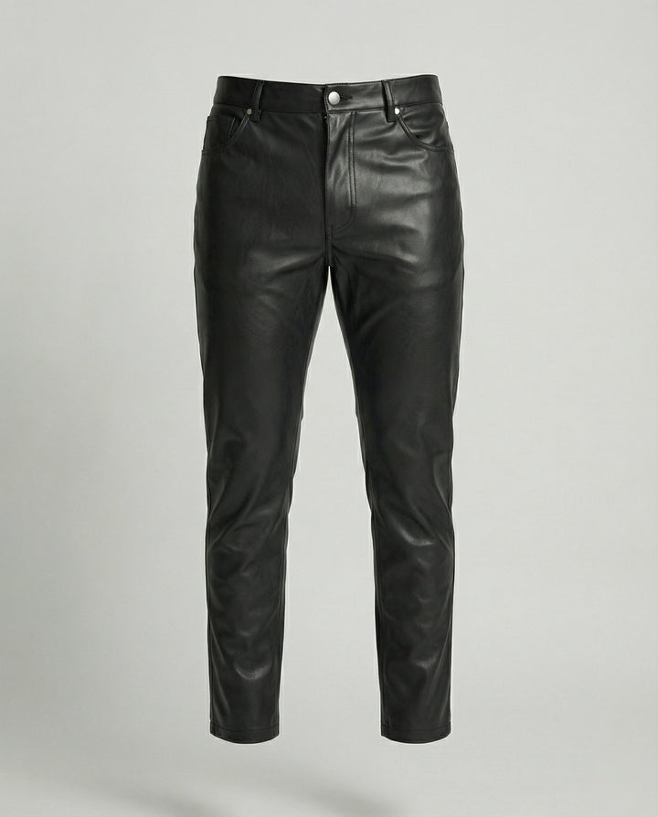 Herren Kunstleder Hose Slim Fit mit Taschen