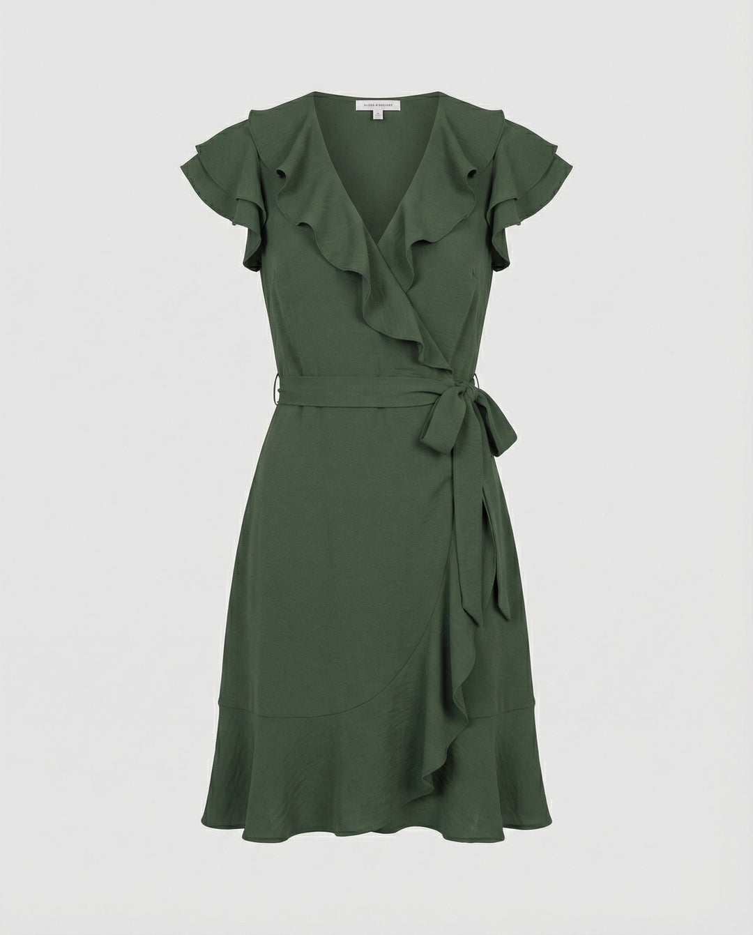 Damen Wickelkleid mit voluminösen Rüschendetails und Taillengürtel Drune