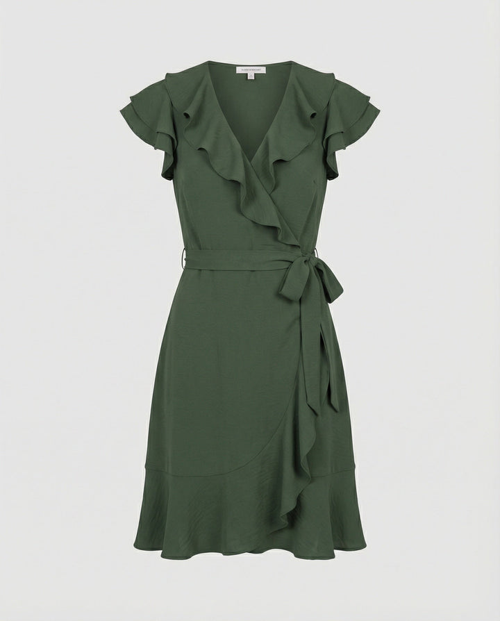 Damen Wickelkleid mit voluminösen Rüschendetails und Taillengürtel Drune