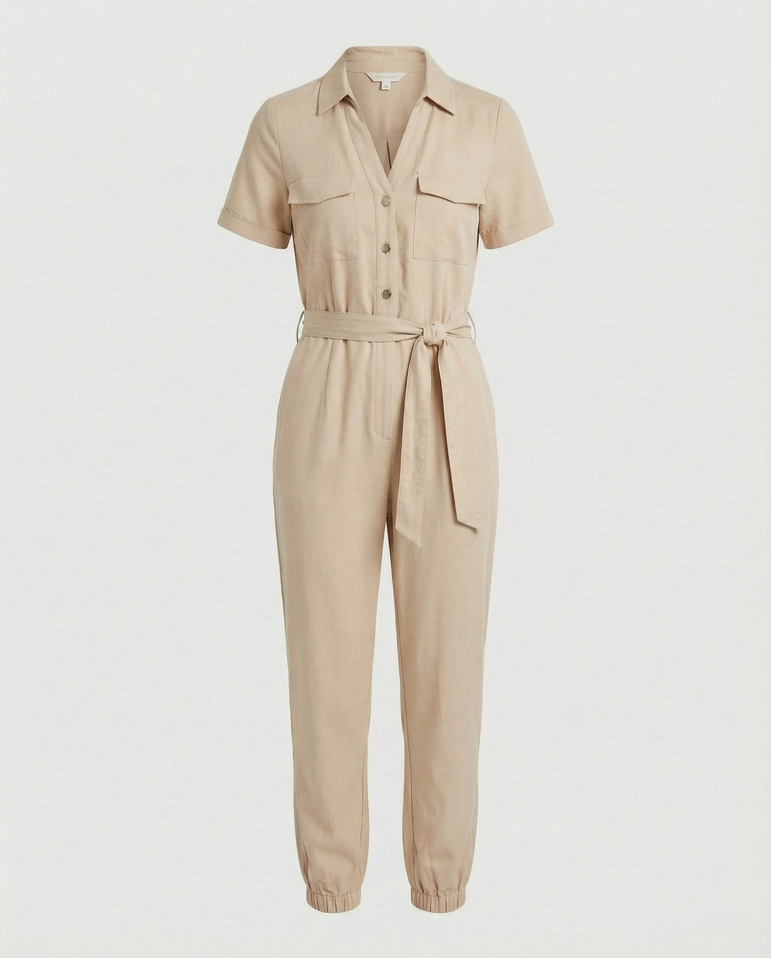 Damen lässiger Jumpsuit mit tailliertem Schnitt und durchgehender Knopfleiste Drune