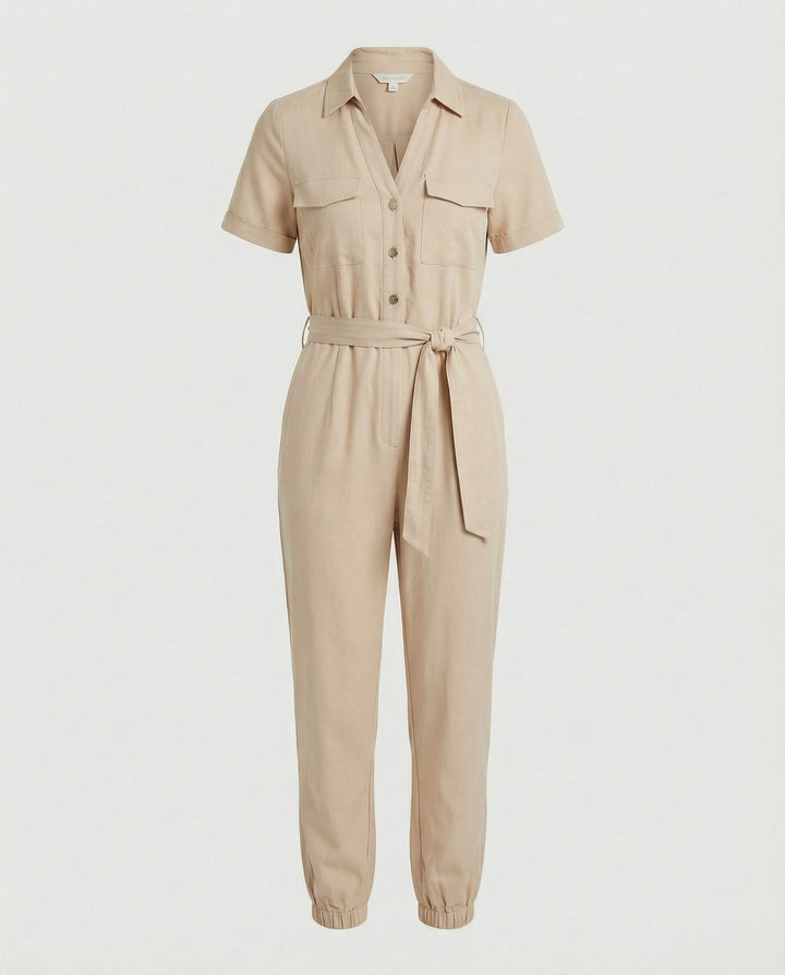 Damen lässiger Jumpsuit mit tailliertem Schnitt und durchgehender Knopfleiste Drune