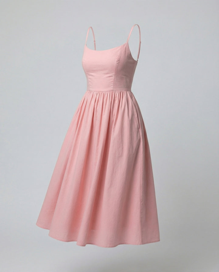 Drune | Einfarbiges Kleid mit U-Ausschnitt und Strapsen