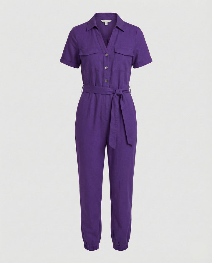 Damen lässiger Jumpsuit mit tailliertem Schnitt und durchgehender Knopfleiste Drune
