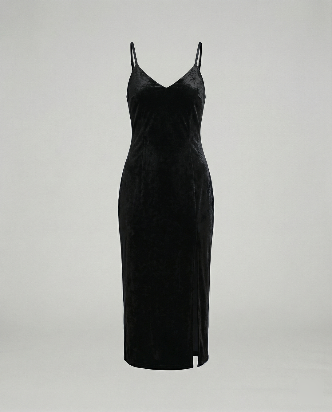 Damen Samt-Midi-Kleid mit tiefem V-Ausschnitt und seitlichem Schlitz Drune